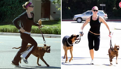 Ejercicios famosas: Jessica Biel jogging con perros